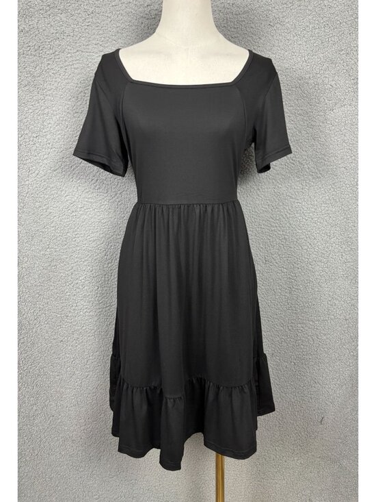 AUSELLY Dresses & Skirts - AUSELILY Women's Tank Dress Square Neckline Ruffle Hem Black Small New With Tags